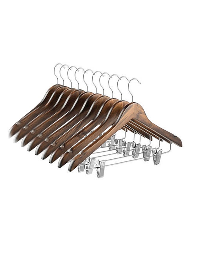 ZOBER 10-Piece  High Grade Wooden Pants Hanger With Metal Clips Brown Brown - Image 1