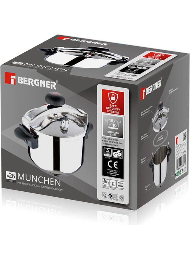 BERGNER Stainless Steel Munchen Cool Touch Weight Induction Bottom Pressure Cooker With Lid Silver 26cm  - Image 2