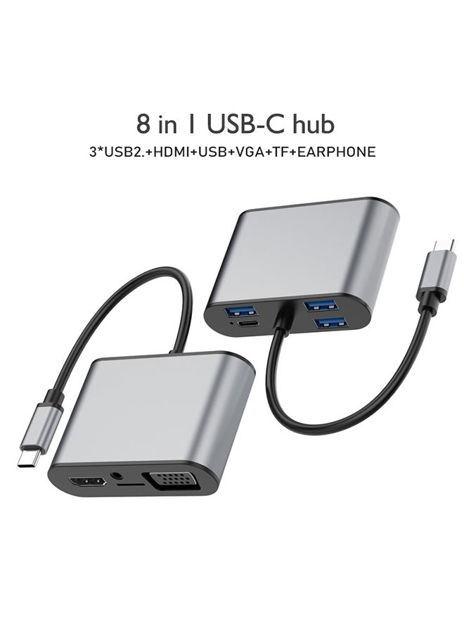 موزع 8 في 1 من منفذ نوع C إلى منفذ HDMI USB بدقة 4K رمادي - Image 2