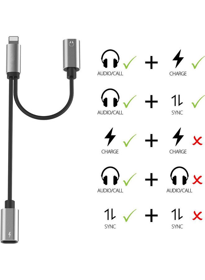 Generic - Audio Charging Wire Control Phone Call with a Pair of Lightning Multifunction Adapter for iPhone 7/7 Plus Black - Image 1