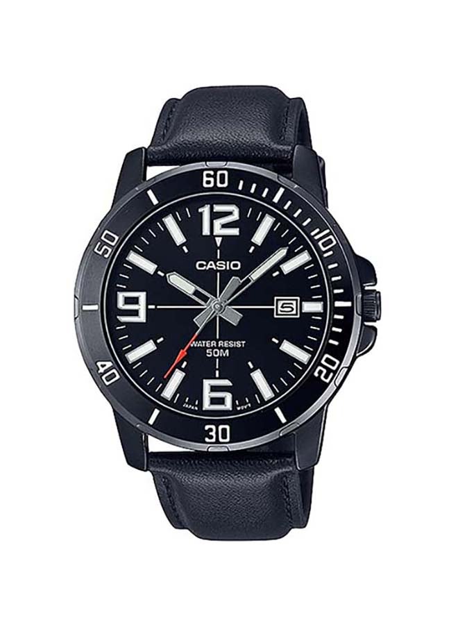 CASIO - Men's Round Shape Leather Band Water Resistance Analog Wrist Watch MTP-VD01BL-1BVUDF - 45 mm - Black - Image 1