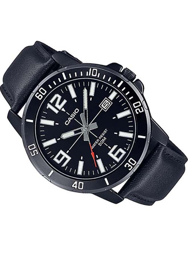 CASIO - Men's Round Shape Leather Band Water Resistance Analog Wrist Watch MTP-VD01BL-1BVUDF - 45 mm - Black - Image 1