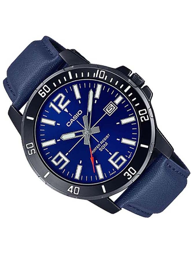 CASIO Men's Round Shape Leather Band Water Resistance Analog Wrist Watch MTP-VD01BL-2BVUDF - 45 mm - Blue - Image 2