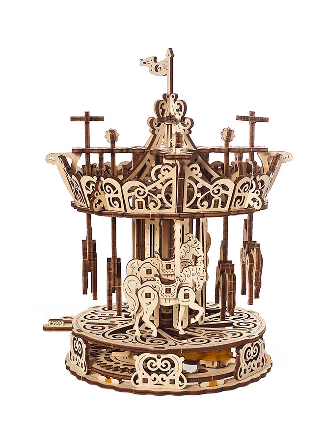 أوجيرز أحجية قطع تركيب خشبية ثلاثية الأبعاد كاروسيل من 305 قطع، لون بني كاميل 37.8x4.2x17سم - Image 2