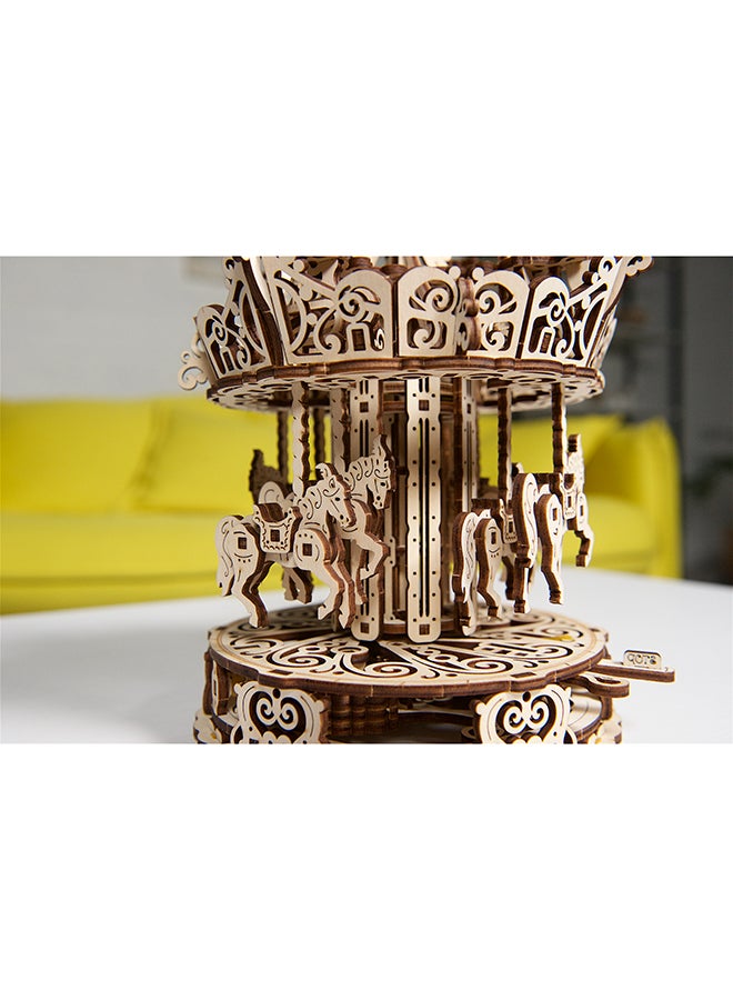 أوجيرز أحجية قطع تركيب خشبية ثلاثية الأبعاد كاروسيل من 305 قطع، لون بني كاميل 37.8x4.2x17سم - Image 3