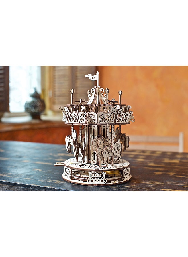 أوجيرز أحجية قطع تركيب خشبية ثلاثية الأبعاد كاروسيل من 305 قطع، لون بني كاميل 37.8x4.2x17سم - Image 4