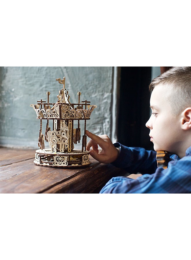 أوجيرز أحجية قطع تركيب خشبية ثلاثية الأبعاد كاروسيل من 305 قطع، لون بني كاميل 37.8x4.2x17سم - Image 5