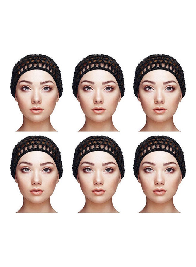 6 Pieces Mesh Crochet Hair Net Headband Crocheted Hair Net Cap Rayon Snood Hat Thick Short Women Hairnet Snoods Cover Ornament For Sleeping Black