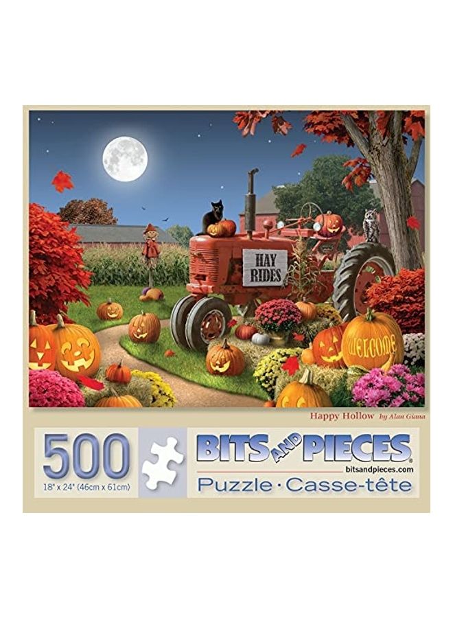 Bits and Pieces 500-Piece Happy Halloween Farm Pumpkin Jack-O-lantern Tractor Jigsaw Puzzles Set  - Image 1