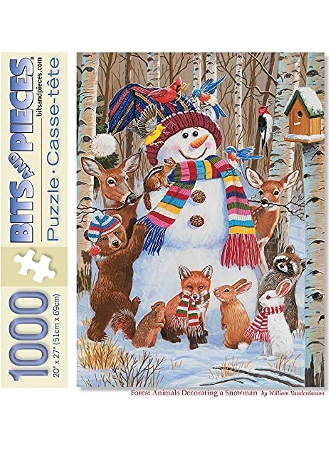 Bits and Pieces 1000-Piece Forest Animals Decorating A Snowman Jigsaw Puzzle Set 20x27inch  - Image 1