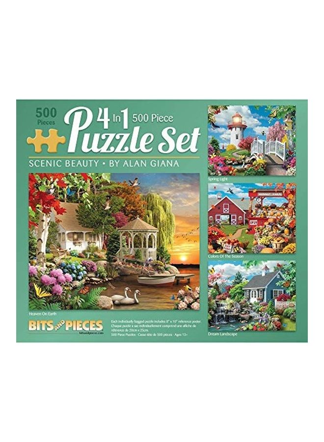 بيتس آند بيسيز 500-Piece Scenic Beauty 4-In-1 Nature Cabin Flower Animal Leaf Lake Jigsaw Puzzles Toy Set - Image 1