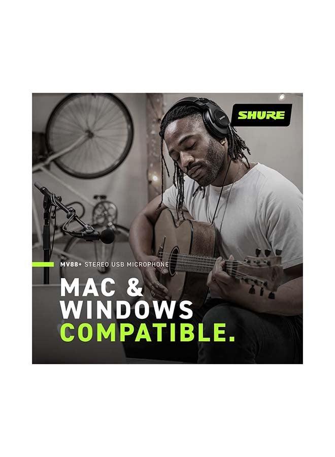 MV88+ Stereo USB Microphone - Condenser Microphone for Streaming and Recording Vocals & Instruments, Mac & Windows Compatible, Real-Time Headphone Monitoring Output, Travel Friendly MV88+STEREO-USB Black