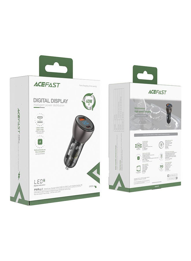 ACEFAST B6 Metal Car Charger 63W (USB-A+USB-C) With Digital Display Black - Image 4