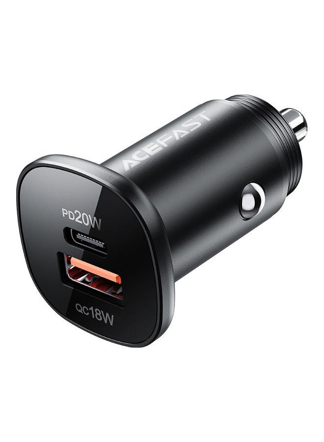 أسيفاست شاحن سيارة معدني B1 ميني بمنفذ USB-C ومنفذ USB-A مزدوج أسود - Image 1