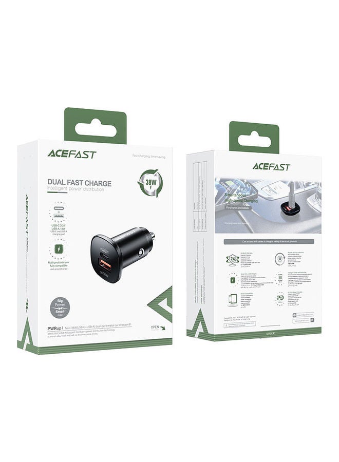 أسيفاست شاحن سيارة معدني B1 ميني بمنفذ USB-C ومنفذ USB-A مزدوج أسود - Image 5