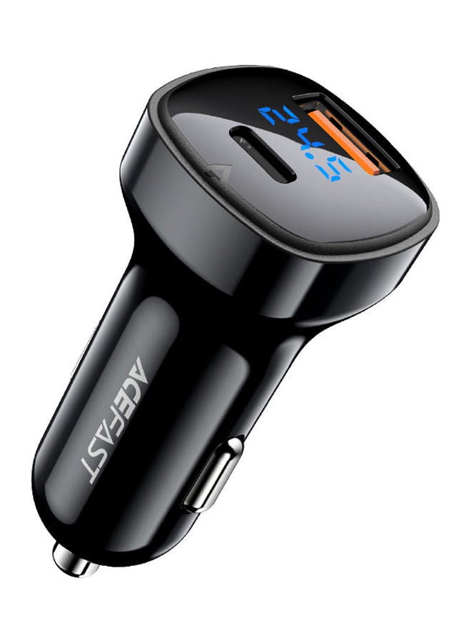 أسيفاست شاحن سيارة B4 بمنفذي USB-C وUSB-A وشاشة رقمية أسود - Image 1