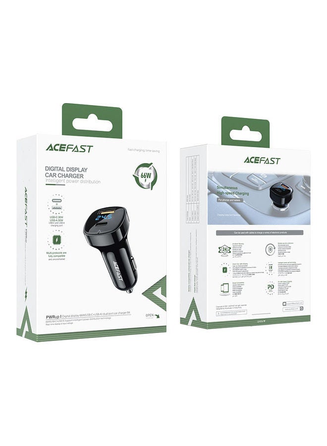 أسيفاست شاحن سيارة B4 بمنفذي USB-C وUSB-A وشاشة رقمية أسود - Image 5