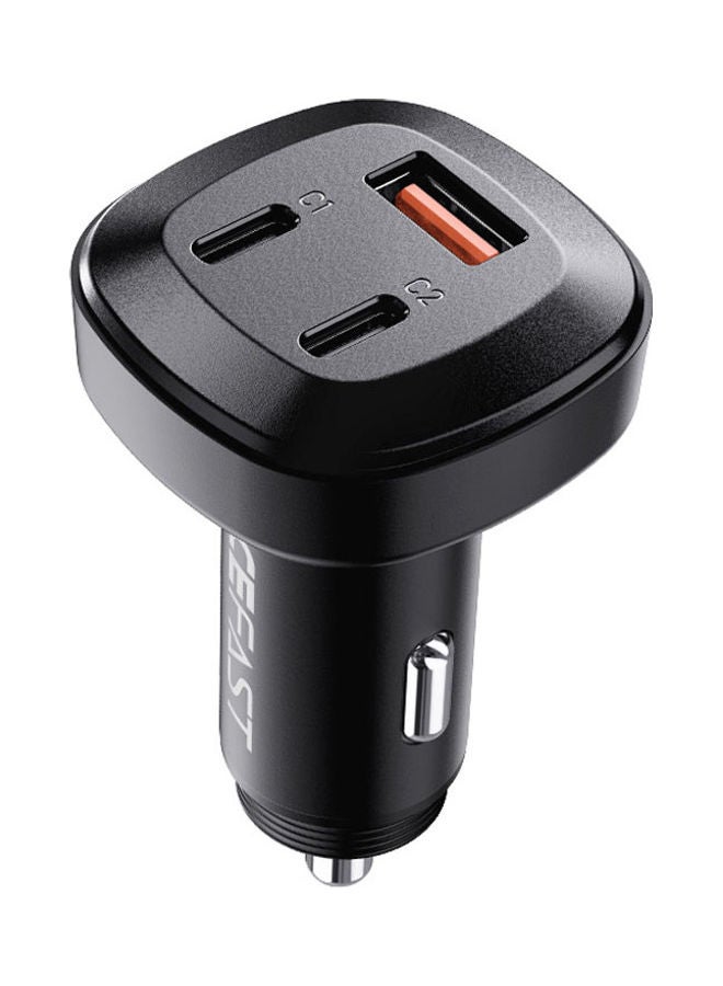 أسيفاست شاحن سيارة B3 معدني بثلاثة منافذ USB-C وUSB-C وUSB-A أسود - Image 1