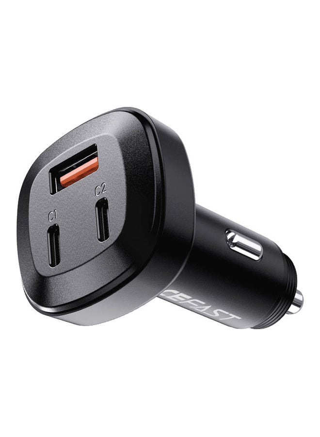 أسيفاست شاحن سيارة B3 معدني بثلاثة منافذ USB-C وUSB-C وUSB-A أسود - Image 3