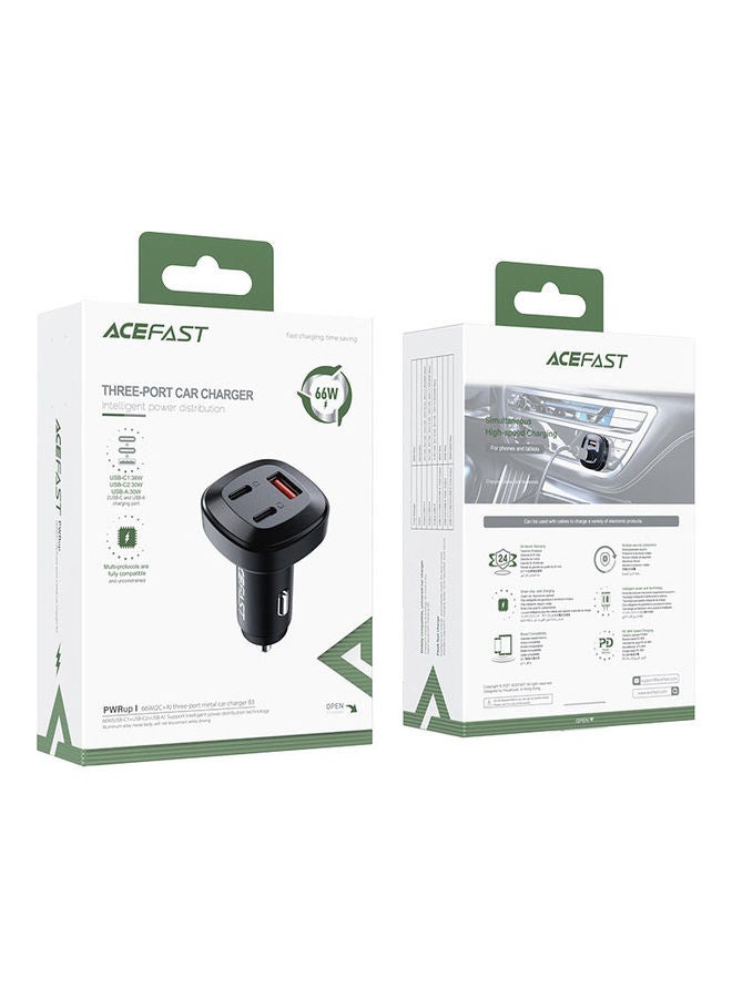 أسيفاست شاحن سيارة B3 معدني بثلاثة منافذ USB-C وUSB-C وUSB-A أسود - Image 5