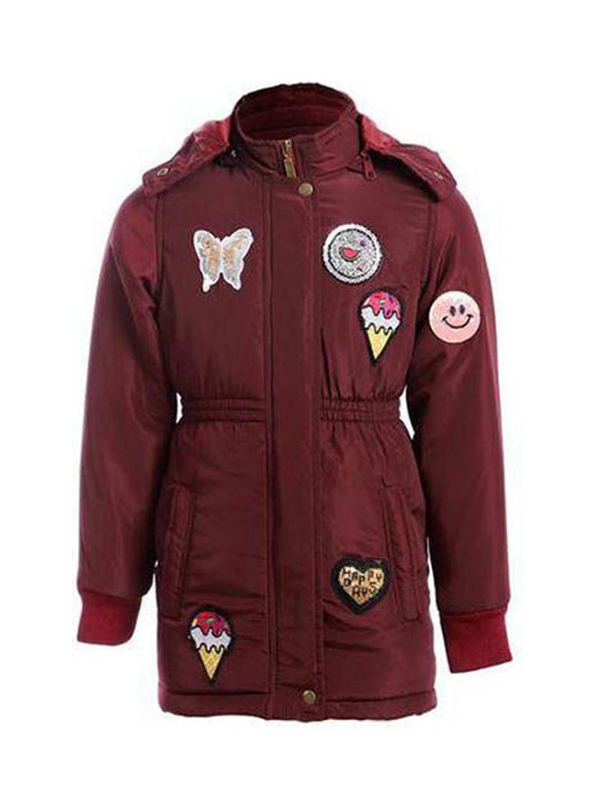 Andora - Casual Embroidered Long Sleeve Jacket Red - Image 1