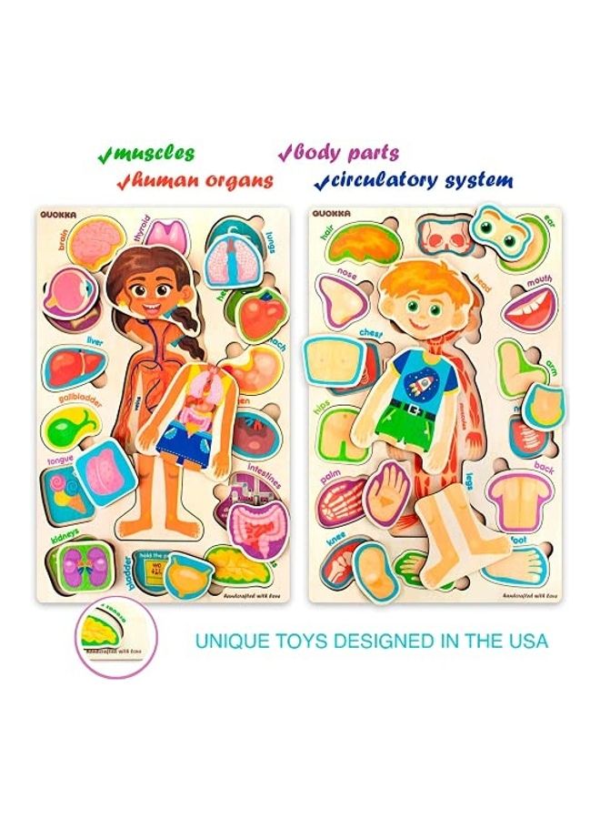 كوكا مجموعة مكونة من أحجيتين قطع تركيب تعليمية خشبية للأطفال لتعلم تشريح جسم الإنسان - Image 2