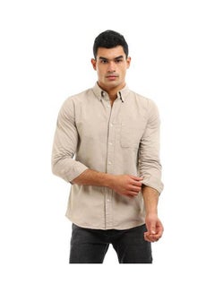 Andora Plain-Basic Collared Neck Long Sleeve Shirt Beige  - Image 1