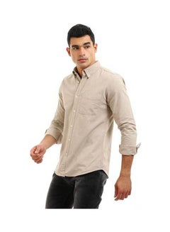 Andora Plain-Basic Collared Neck Long Sleeve Shirt Beige  - Image 2