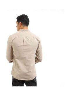 Andora Plain-Basic Collared Neck Long Sleeve Shirt Beige  - Image 4