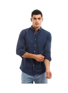 Andora Plain-Basic Collared Neck Long Sleeve Shirt Navy Blue  - Image 1