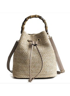 THE BLING STUDIO Boho Banboo Handle Shoulder Backpack Beige  - Image 1