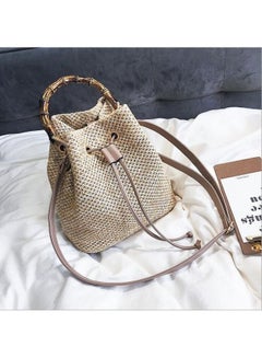 THE BLING STUDIO Boho Banboo Handle Shoulder Backpack Beige  - Image 2