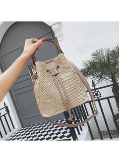 THE BLING STUDIO Boho Banboo Handle Shoulder Backpack Beige  - Image 4