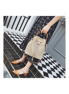 THE BLING STUDIO Boho Banboo Handle Shoulder Backpack Beige  - Image 5