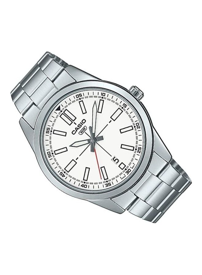 كاسيو ساعة يد بعقارب وسوار من الإستانلس ستيل ومينا أبيض طراز MT- 02D-7EUDF للرجال - Image 2