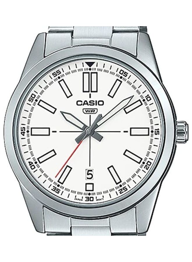 كاسيو ساعة يد بعقارب وسوار من الإستانلس ستيل ومينا أبيض طراز MT- 02D-7EUDF للرجال - Image 3