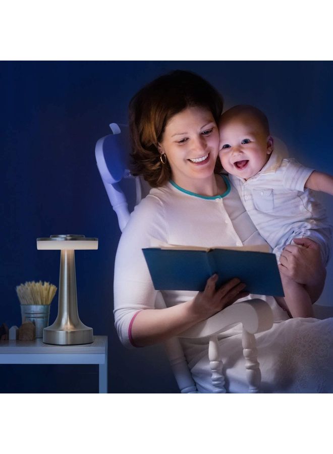 مصباح طاولة LED محمول قابل لإعادة الشحن بـ 3 مستويات سطوع ليلية مع مستشعر باللمس فضي 21 × 9 سم فضي 21 x 9سم