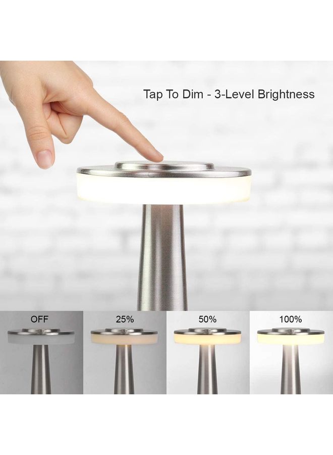 مصباح طاولة LED محمول قابل لإعادة الشحن بـ 3 مستويات سطوع ليلية مع مستشعر باللمس فضي 21 × 9 سم فضي 21 x 9سم