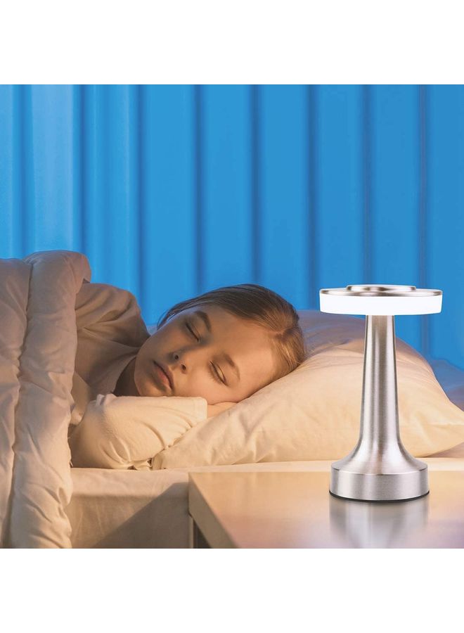 مصباح طاولة LED محمول قابل لإعادة الشحن بـ 3 مستويات سطوع ليلية مع مستشعر باللمس فضي 21 × 9 سم فضي 21 x 9سم