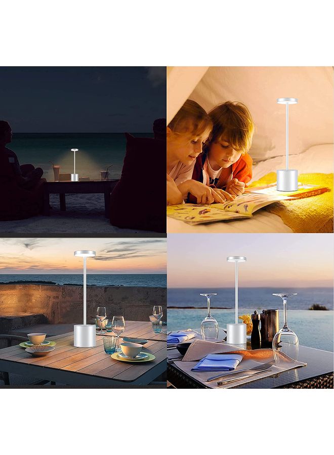 Arabest Rechargeable Cordless Table Lamp Outdoor Portable Battery Operated Desk Lamps 2-Levels Brightness Powered Small Night Light for Restaurant/Kids Room/Living/Camping/Home Silver 34 x 8cm  - Image 4