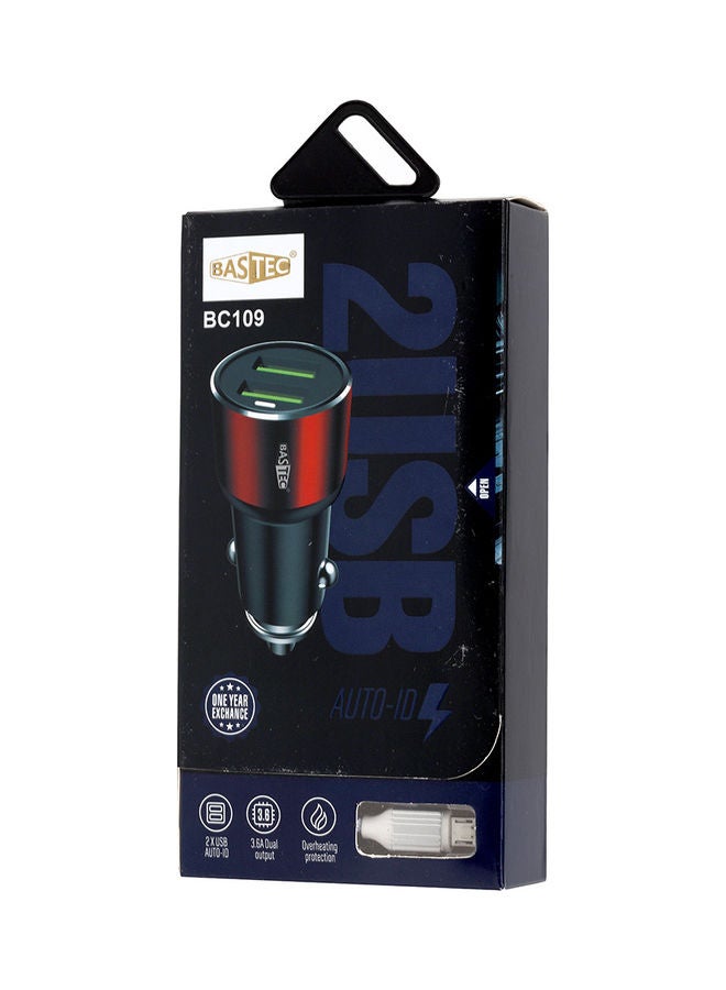 باس تيك شاحن سيارة بمنفذ USB مزدوج مع كابل شحن مايكرو أحمر/أسود - Image 4