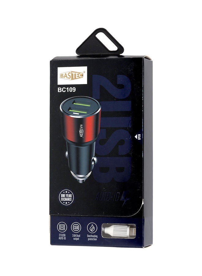 باس تيك شاحن سيارة بمنفذ USB مزدوج مع كابل شحن Lighting أحمر/أسود - Image 4