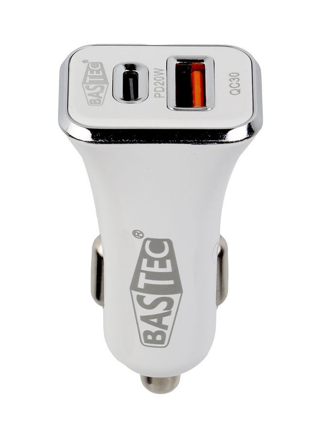 باس تيك شاحن سيارة سريع بمنفذين 3.0 أبيض - Image 2