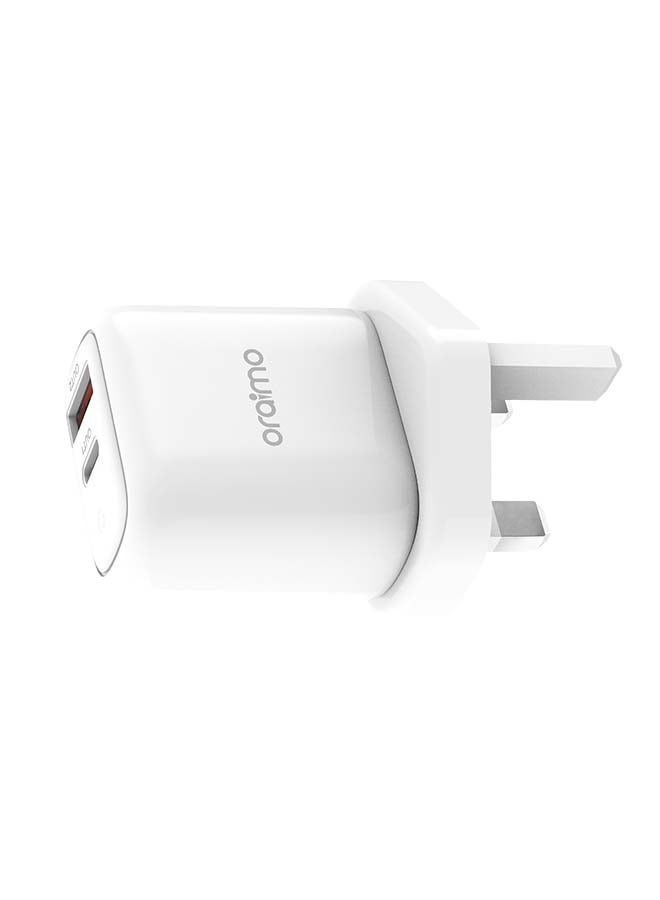 Oraimo Power Cube 3 Pro Fast Charger with Lightning Cable /Quick Charge 3.0/ Dual Output with QC 3.0 PD3.0 & PE 2.0 /LED Indicator/Multiprotection/Improved Durability/Ultra Compact Design for iPhone |pro| Pro Max White - Image 1