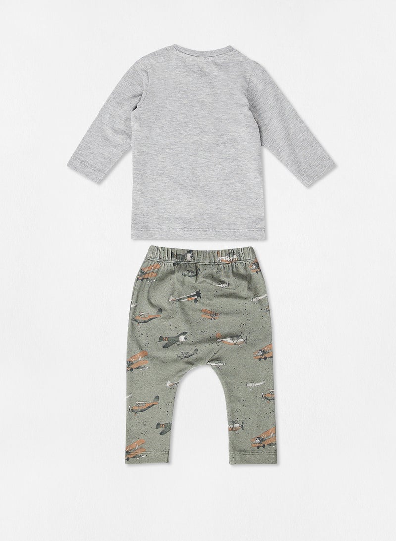 NAME IT - Baby Airplane Pants Set Grey - Image 1