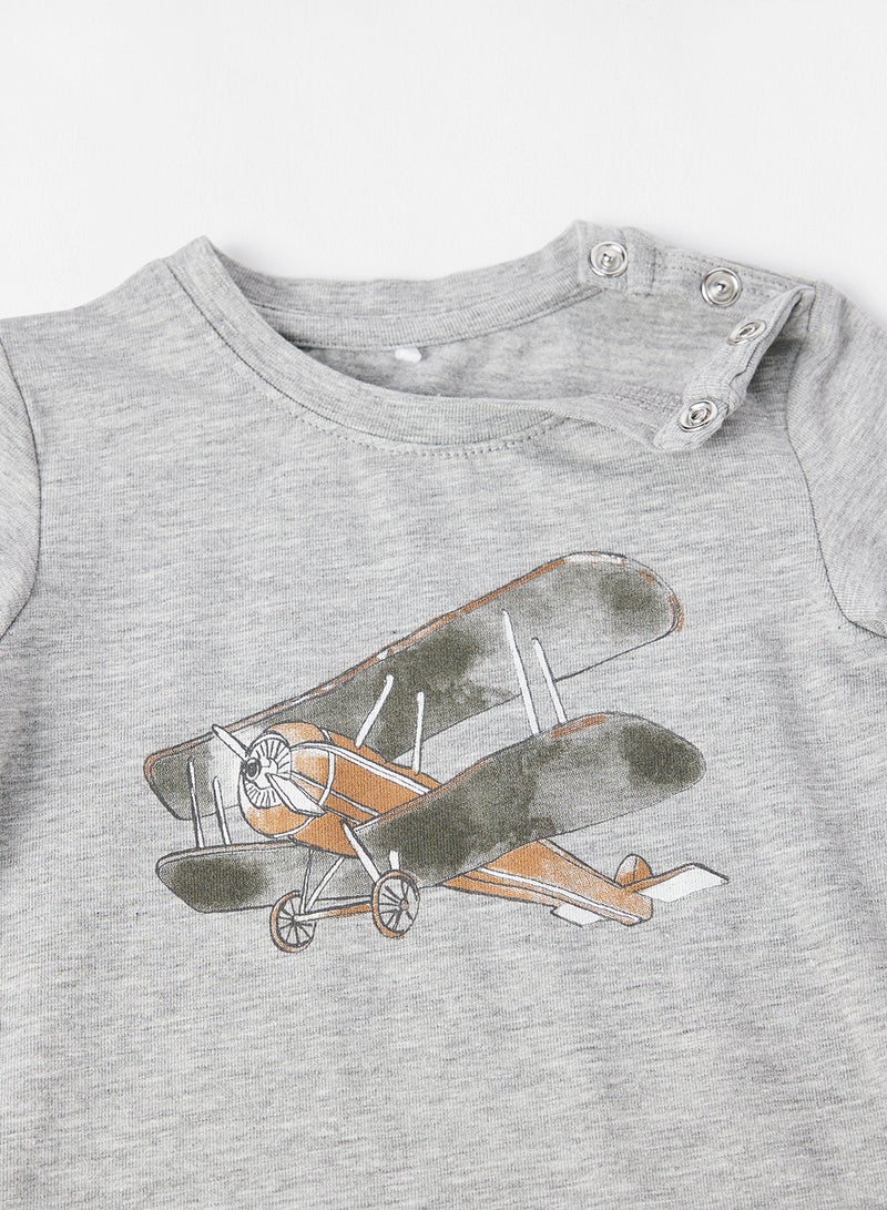 NAME IT - Baby Airplane Pants Set Grey - Image 1