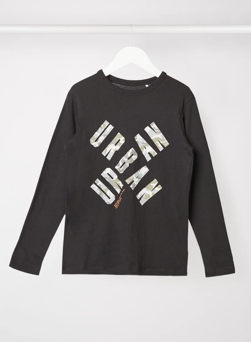 JACK & JONES Teen Text Print T-Shirt Black