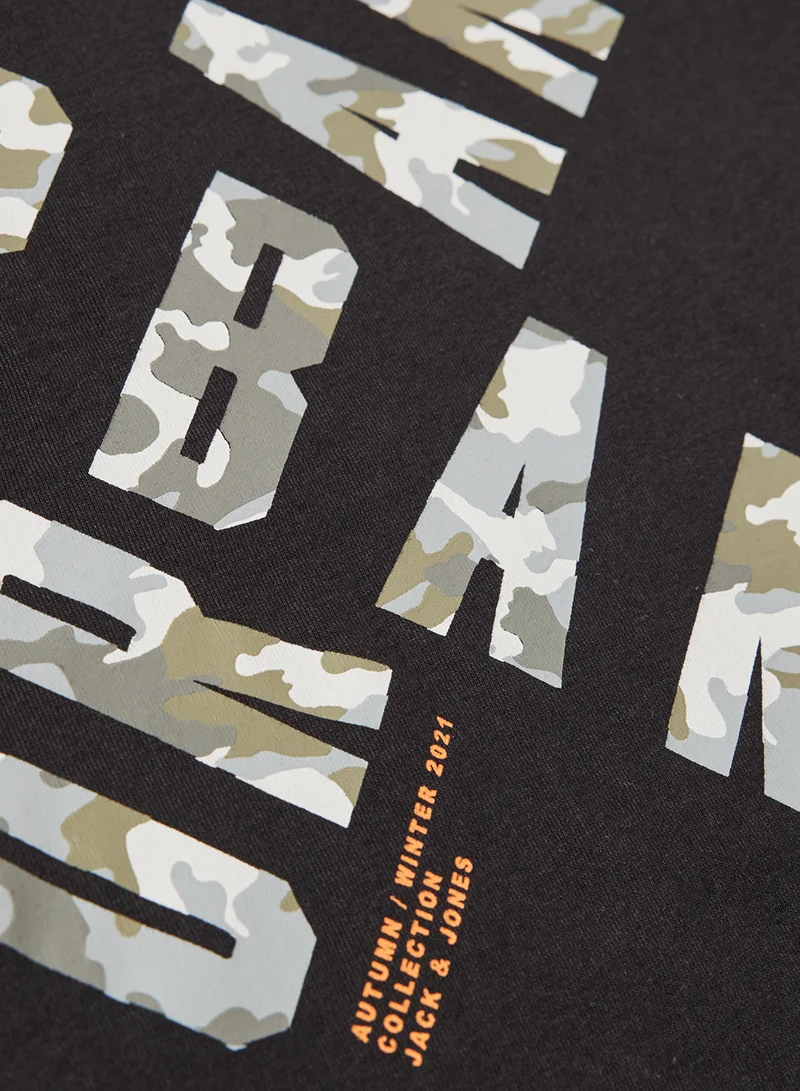 JACK & JONES Teen Text Print T-Shirt Black