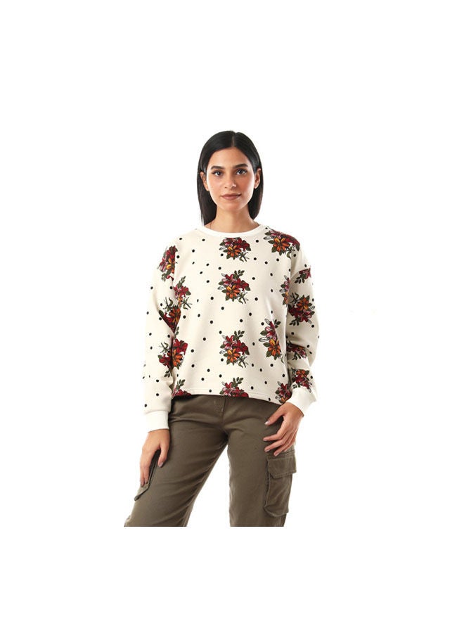 NAS Trends Casual Printed Round Neck Sweatshirt Off White 