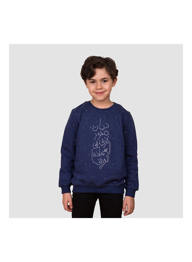 NAS Trends Casual Printed Round Neck Sweatshirt Navy Blue 